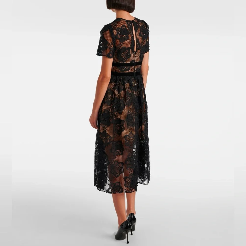 Self-Portrait Black and Cream A-Line Midi Dress - Picture 2 of 6